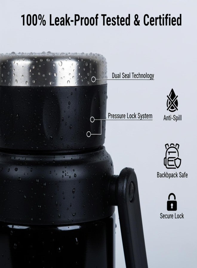 Probott Handy 1100 ml Thermosteel Vacuum Insulated Double Walled Flask 1+ Litre, Black | Carry Handle | Camping | Leakproof | Gym | Sports | Office | Home | Kitchen | Hiking | Treking | Travel - Image 4